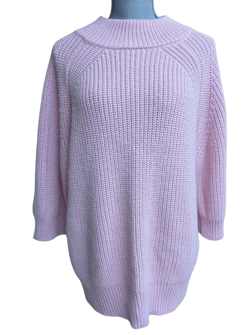 Central Park West Pink Ribbed Mock Neck Knit Sweater Wool Blend Side Slit Top M